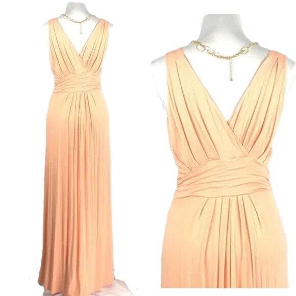 IMAN Sexy V-Neck Front and Back Sleeveless Peach Maxi Dress LARGE NWT $99.00 - Picture 3 of 6